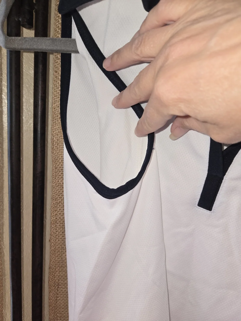 Nike White Sleeveless Polo Tank with Black Trim and Yellow Logo